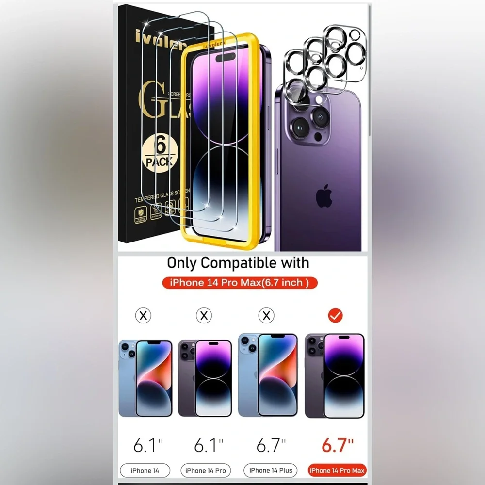 NEW 5-PACK iVoler Tempered Glass Screen Protector for iPhone 14 Pro Max